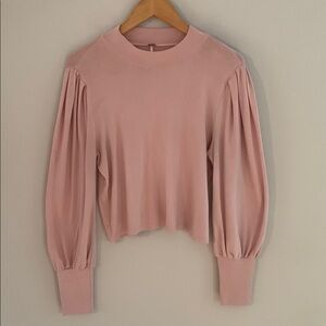 Free People Balloon Sleeve Knit Pullover Top Light Pink Size Small